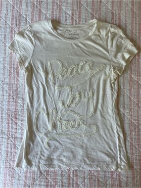 Merona "Peace Joy Cheer" Cream Short Sleeve Tee with Embroidered Detail